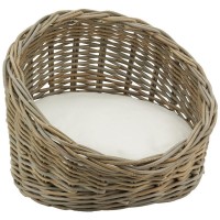 Carrinho redondo vime poly para cão e gato, cama acolhedora natural com almofada removível macia