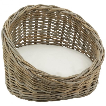Carrello Paley di vimini rotondo per cane e gatto, letto naturale accogliente con fluffy cuscino rimovibile
