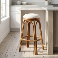 Barkruk hoge rotan met kussen, natuurlijke en comfortabele barstoel voor keukeneiland