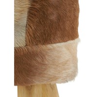 Fezes genuínas de pele de cabra e pés de teca, marrom e branco rústica puff