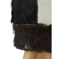 Genuíno Banqueta de pele de cabra e pé de teca, preto e branco design rústico POUF