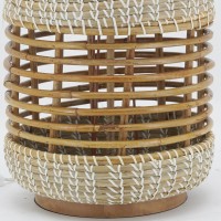 Lampe de Salon à Poser en Rotin et Jonc Naturel | Luminaire de Table Bohème avec Abat-Jour en Coton