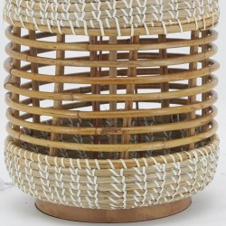 Lampe de Salon à Poser en Rotin et Jonc Naturel | Luminaire de Table Bohème avec Abat-Jour en Coton