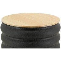 Tabouret Coffre en Métal Noir Mat et Bambou | Pouf de Rangement Design Industriel Chic