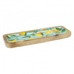 Bandeja en patrón de limón de mangroke y resina | Bandeja de servicio rectangular grande Fondo de rayas azul y amarillo