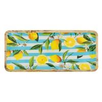 Rectangular tray in mango wood and lemon resin | Large enamelled service tray