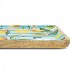 Rectangular tray in mango wood and lemon resin | Large enamelled service tray