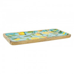 Plateau Rectangulaire en Bois de Manguier et Résine Citron | Grand Plateau de Service Émaillé Déco Cuisine