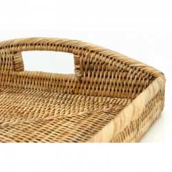 Large natural rattan tray with handles | Chic braided service tray for decoration and breakfast