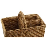 Cart Rattery Cutlery Rattan Natural con Anse | Titular de cubiertos de tabla con 3 compartimentos de almacenamiento
