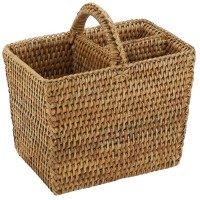 Panier Range-Couverts en Rotin Naturel avec Anse | Porte-Couverts de Table à 3 Compartiments de Rangement