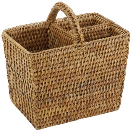 Cart Range Cutlery Natural Rattan with Anse | Porta posate da tavolo con 3 scomparti di stoccaggio