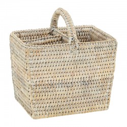 Cesto di posate in rattan bianco con Anse | Chic Cooking Table Organizer 3 scomparti