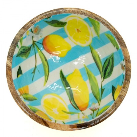 Kleine kom met mangoke en hars | Ramequin Striped Apero Blue and Limon | Artisanal Cup Ø12cm