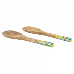 Talheres com salada mangual e resina | Serviço de mesa listrado azul e limão | Garfo de colher duo