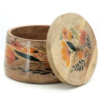 Mango Box og Lid Resin | Artisanal smykker boks blomster dekor | Lagringsboks ø18cm