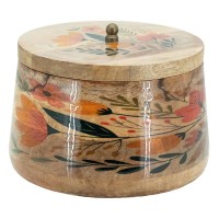 Mango Box och lockharts | Artisanal Smycken Box Blommor Inredning | Förvaringslåda Ø18cm
