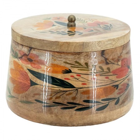 Caja de mango y resina de tapa | Decoración de flores de joyería artesanal | Caja de almacenamiento ø18cm
