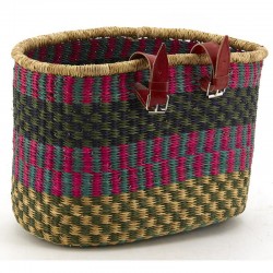 Cesta de bicicleta natural colorida con correas de cuero | Cesta de manillar de artesanía