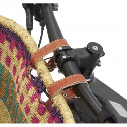 Cesta natural colorida da bicicleta com alças de couro | Cesta de guidão de artesanato