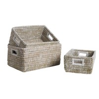 Set di 3 cestini da stoccaggio rettangolari con impugnature | Canestri intrecciati naturali per la casa