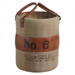 Buffalo and cotton leather round storage basket | Shopping basket Chic storage Ø32 x H40 cm