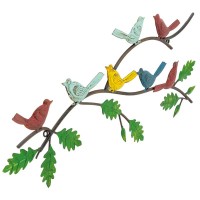 Metal wall decoration Branches and colorful birds | Nature relief table for living room and bedroom