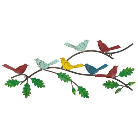 Metal Wall Decoration Grener og fargerike fugler | Naturavlastningstabell for stue og soverom
