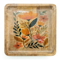 Bandeja cuadrada en mango y flores de patrón de resina | Craft Decorative Table Center & Vacuum