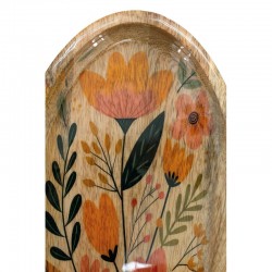 Ovales Tablett in Mangroke und Harzmuster Blumen | Leertaschen- und Tischdesign-Tischdesign