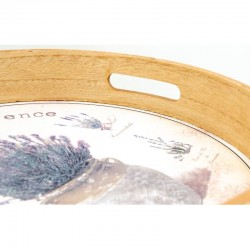 Serie von 2 runden hölzernen Tabletts Provence | Olivenmuster & Lavendel | Schicke Landschaftstabelle