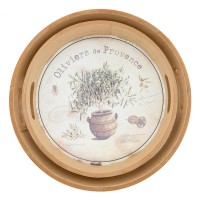 Série de 2 Plateaux en Bois Ronds Provence | Motifs Oliviers & Lavande | Service de Table Style Campagne Chic