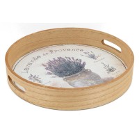 Série de 2 Plateaux en Bois Ronds Provence | Motifs Oliviers & Lavande | Service de Table Style Campagne Chic