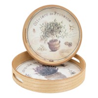 Serie von 2 runden hölzernen Tabletts Provence | Olivenmuster & Lavendel | Schicke Landschaftstabelle