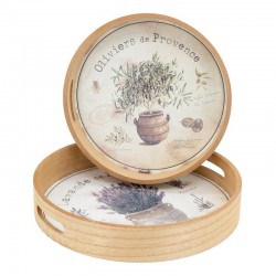 Series of 2 round wooden trays Provence | Olive patterns & lavender | Chic Countryside Style Table Service