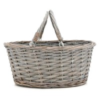 Grå Splintkurv med mobile håndtag | Flettet opbevaringskurv & Vintage Commission Bag