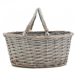 Gray splint basket with mobile handles | Braided storage basket & vintage commission bag