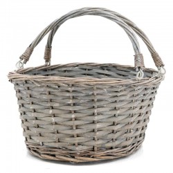 Cesta de tala cinza com alças móveis | Cesta de armazenamento trançado e bolsa de comissão vintage