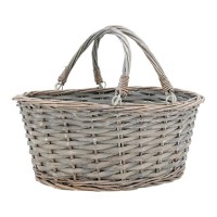 Grå Splintkorg med mobila handtag | Flätad förvaringskorg och vintageprovision