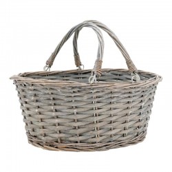 Cesta de férula gris con manijas móviles | Cesta de almacenamiento trenzado y bolsa de comisión vintage