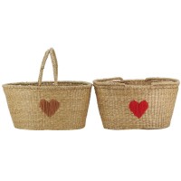 Lote de 2 bahías ovaladas en el anillo natural Razones Bordados corazones marrones y rojo | Multitudes en asas plegables