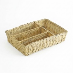 Gama de cubiertos de cajón de mimbre blanco | Organizador 4 compartimentos trenzados para la cocina
