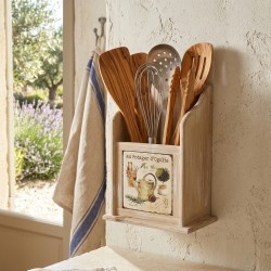 Wooden Wall and Ceramic Wall Kitchen Holder Provence | Pot with suspended rustic utensils