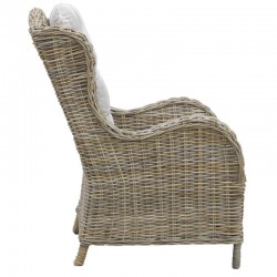 Avslappnad fåtölj i grå pol med kudde | Wicker Avkopplingsstol för vardagsrum och veranda