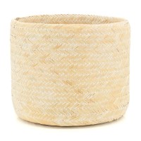 Serie av 5 vita patinerade bambu krukor cache | Bohemian Bohemian växter krukor