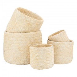 Serie van 5 witte gepatineerde bamboe potten cache | Boheemse Boheemse planten potten