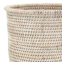 Série de 4 Cache-Pots Ronds en Rotin Patiné Blanc | Panier Plante Intérieur Tressé Style Campagne Chic