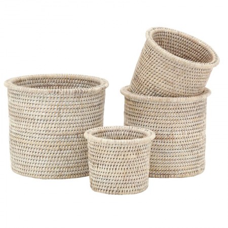 Serie de 4 ratán en maceta redondos Caché de las ollas | Planta de canasta interior trenzado estilo country chic