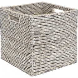 Conjunto de 2 cestas quadradas de rattan patinated branco com alças | Cestas de armazenamento trançado chiques