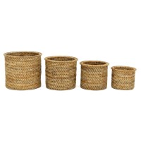 Serie von 4 natürlichen Rattan-Töpfen Cache | Geflochtene Pflanzenkörbe für Innen- und Überdachten Balkon